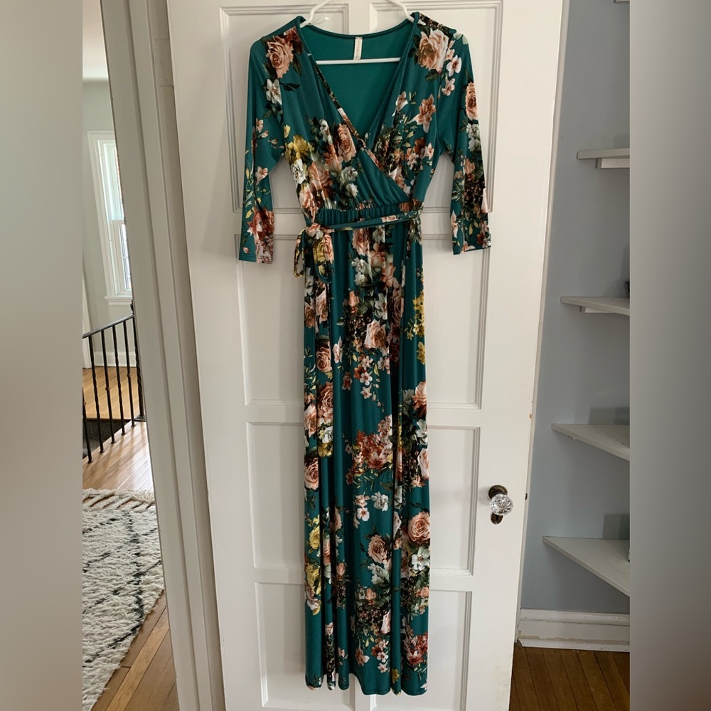 Pinkblush Floral Teal Maxi Dress - Picture 4 of 12
